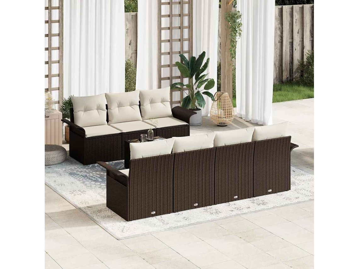 Vidaxl Conjunto De Sofá De Jardim 8 Unid. Castanho Vime Pe