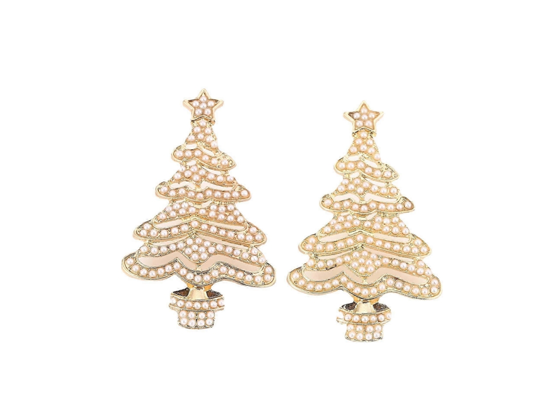 Brincos De Árvore De Natal Com Pérolas Incrustadas, Liga E Diamantes