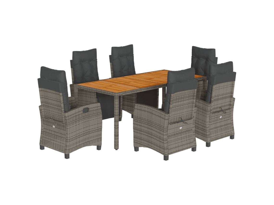 Conjunto de 7 Jantar para Jardim com Almofadões Vime Pe Cinza MAISON EXCLUSIVE