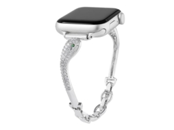 Bracelete Para Apple Watch 46/49/45/44mm - Cobre Com Cabeça De Cobra E Zircônia Incrustada Prateada
