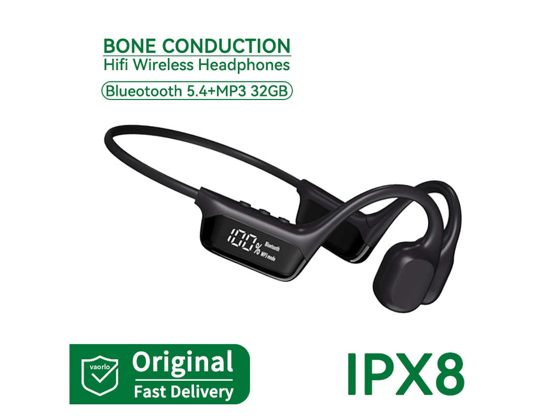 Fones de Ouvido Bluetooth Sem Fio Condução Óssea Microfone Visor Led MDUG (preto 32 Gb)
