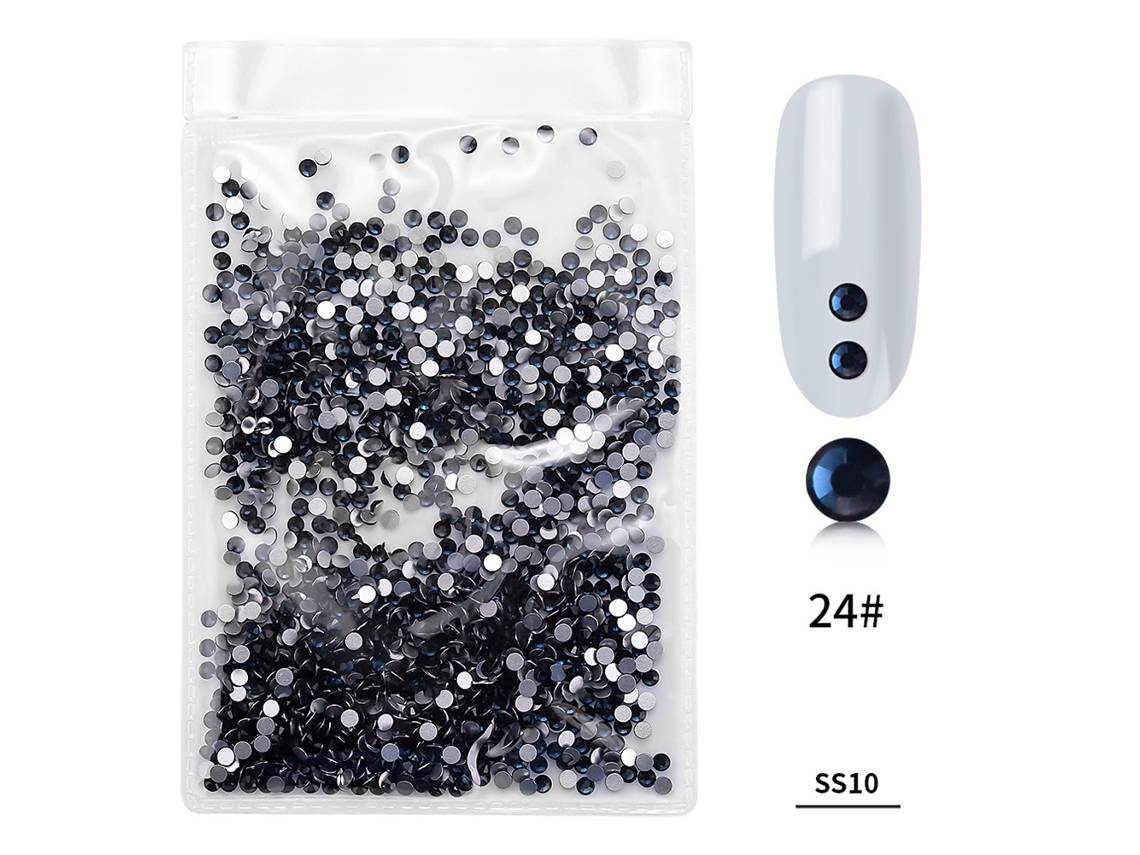 1440pcs Saco De Strass De Unha Colorido Em Vidro Para Decoração De Manicure (azul Preto)