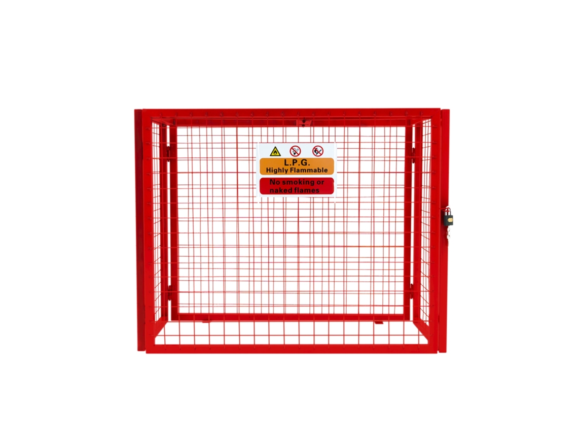 Suporte Dobrável Para Garrafa De Gás Monstershop Vermelho, 92x110x50 Cm, Capacidade Para 3 Cilindros, Fechadura Com 2 Chaves