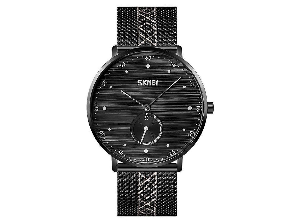 Relógio De Quartzo Masculino Skmei 9218 Com Mostrador Listrado Horizontal, Numerais Arábicos E Pulseira De Malha.