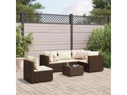 Vidaxl 6 Pcs Conj. Lounge Jardim C/ Almofadões 6 Pcs Vime Pe Castanho