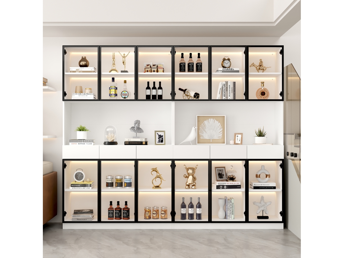 Armário Porta Vidro 200cm Led Branca Preta