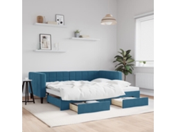 Sofá Cama De Solteiro Com Gavetas Gavetão Lovely Home Madeira Veludo Azul (90x200)