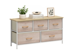 Cómoda Quarto Madeira Branco 100x30x51,5cm, 5 Gavetas Tecido Estrutura Metálica