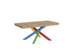 Mesa Extensível 200/460x90 Cm Volantis Carvalho Natural Pernas Multicoloridas 4/b Itamoby