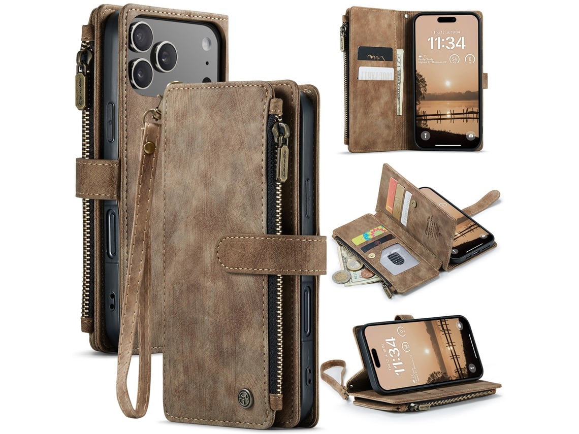 Capa Flip Para Celular Em Couro Com Compartimento Para Cartãomarrom - Samsung S23 Plus