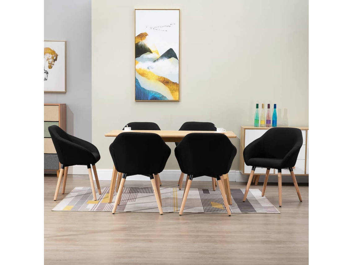 Vidaxl Cadeiras De Jantar 6 Pcs Tecido Preto