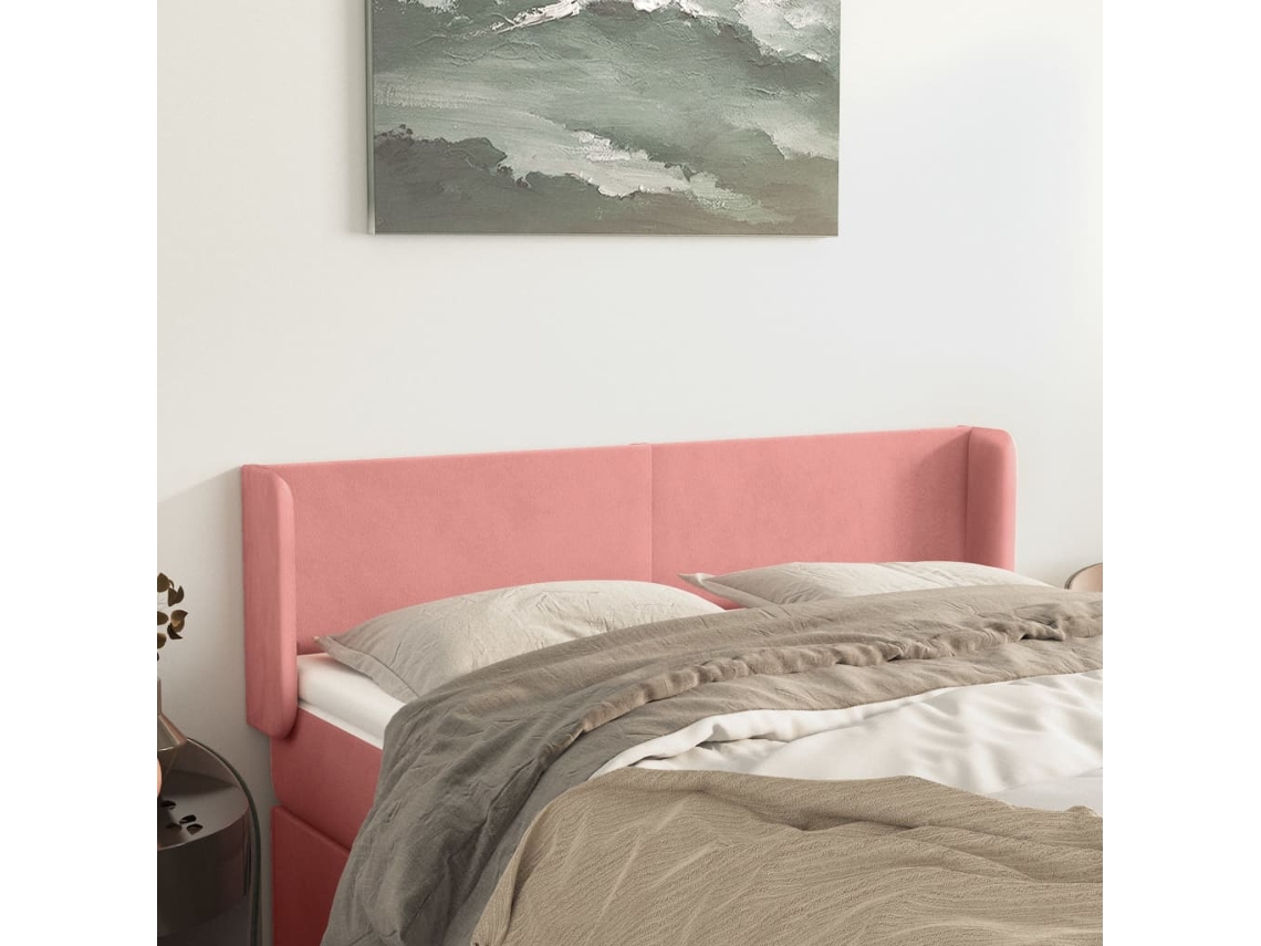 Vidaxl Cabeceira De Cama C/ Abas Veludo 147x16x78/88 Cm Rosa