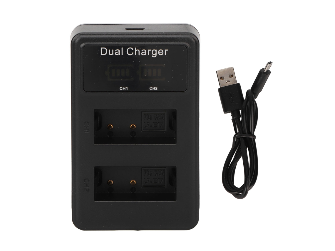 Carregador de bateria USB duplo para câmeras com indicador de energia CHABERLU