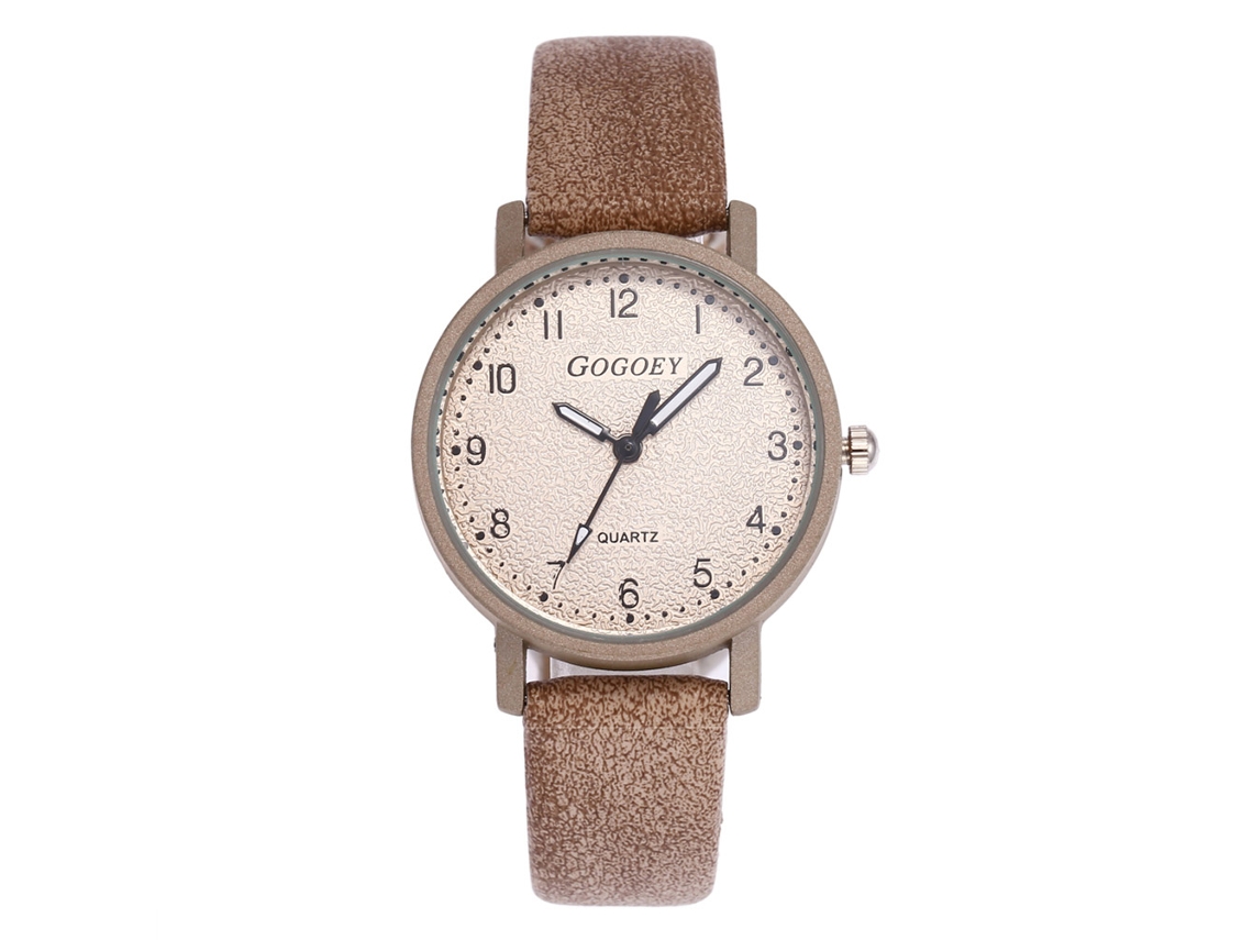 Relógio de Pulso Feminino Fashion com Pulseira de Couro Pu Estilo Simples Numérico Khaki
