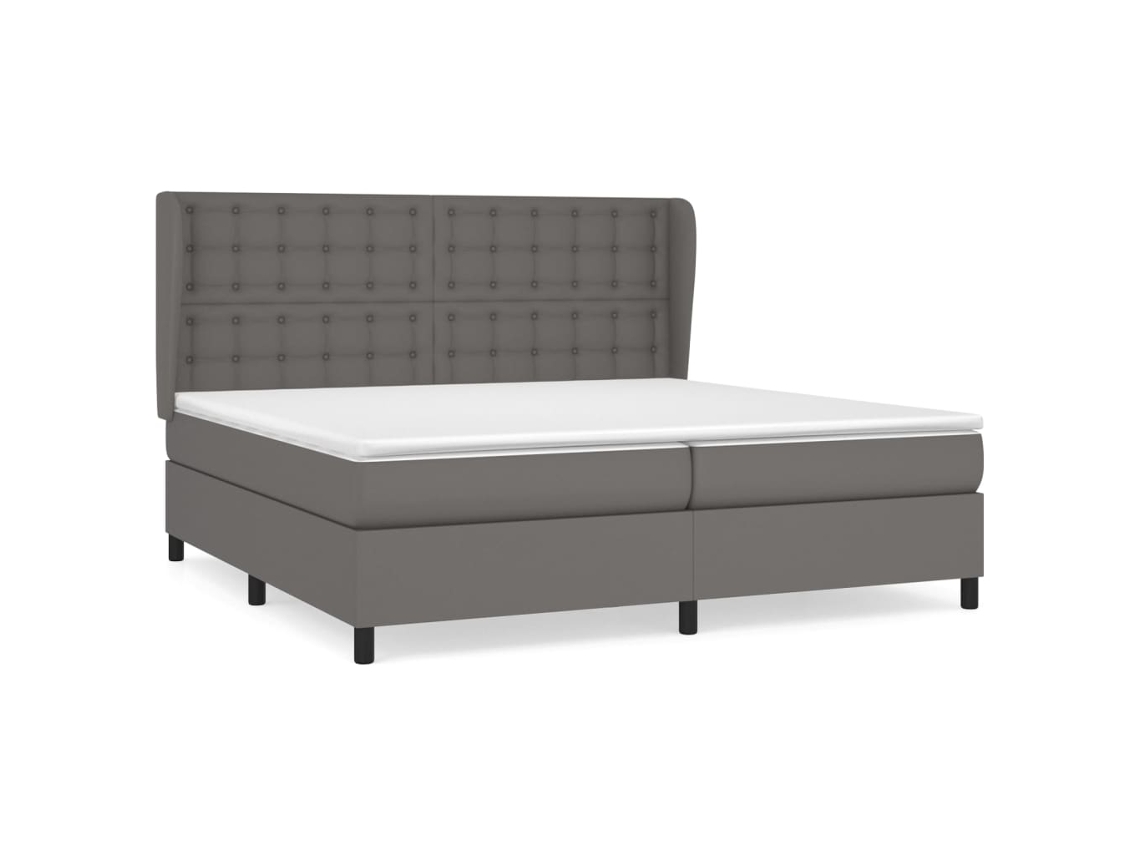 Cama com Molas e Colchão Couro Artificial Cinzento MAISON EXCLUSIVE (200x200 cm)