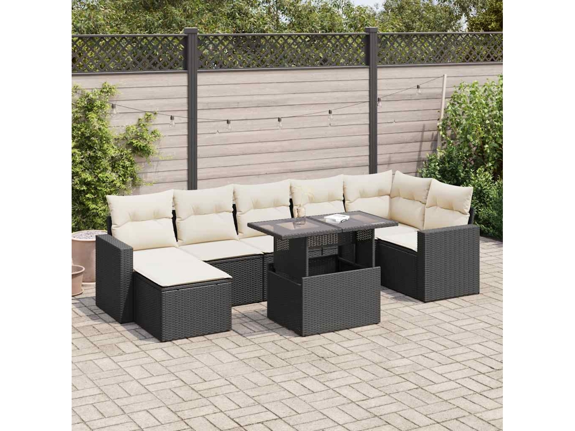 Vidaxl 8 Pcs Conjunto Sofás De Jardim Com Almofadões Vime Pe Preto