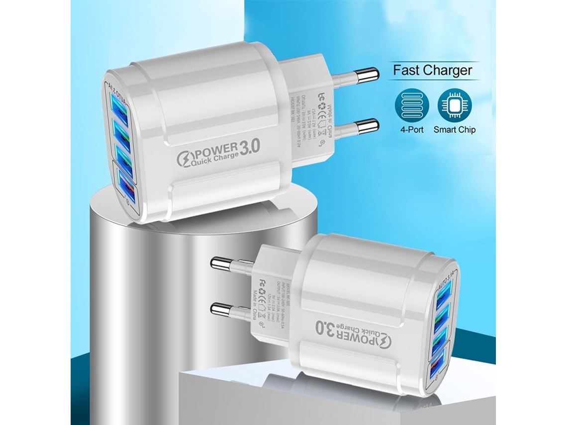 Carregador de Parede com 3* Usb 3.1A e 1*Usb Qc3.0 Branco GOEIK