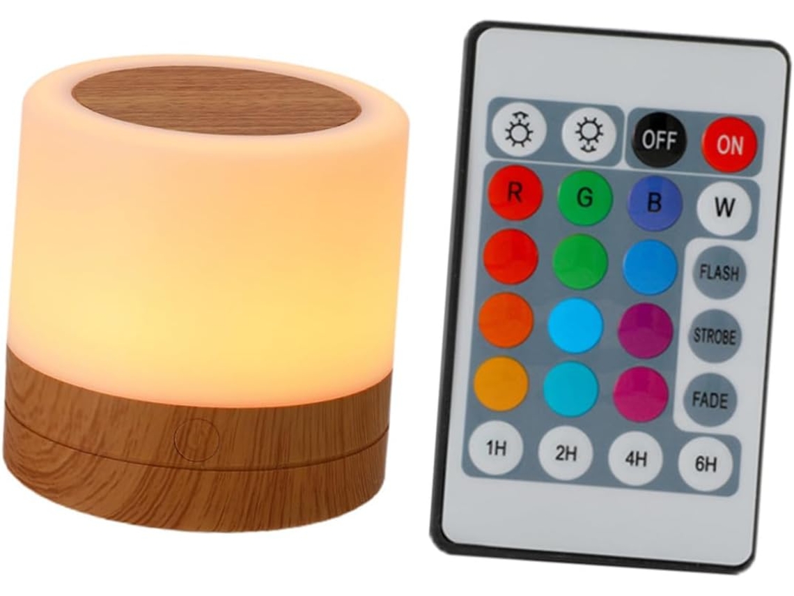 Luminária de Cabeceira Led Recarregável em Madeira com Intensidade Ajustável, Luz Noturna Colorida para Quarto Ou Escritório. SFUSHOS