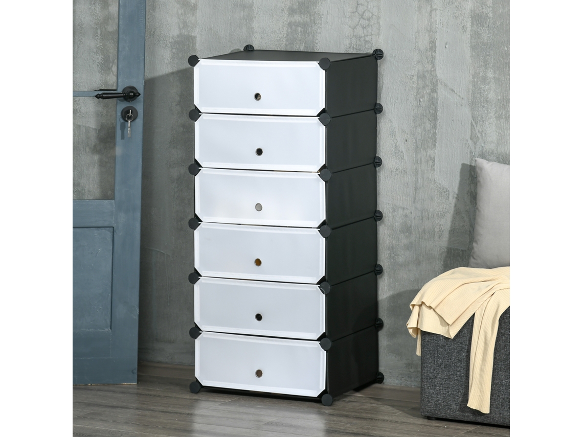 Sapateira Modular Compacta Com 6 Caixas, Em Plástico Pp E Aço, 49x36,5x108 Cm, Preta E Transparente.