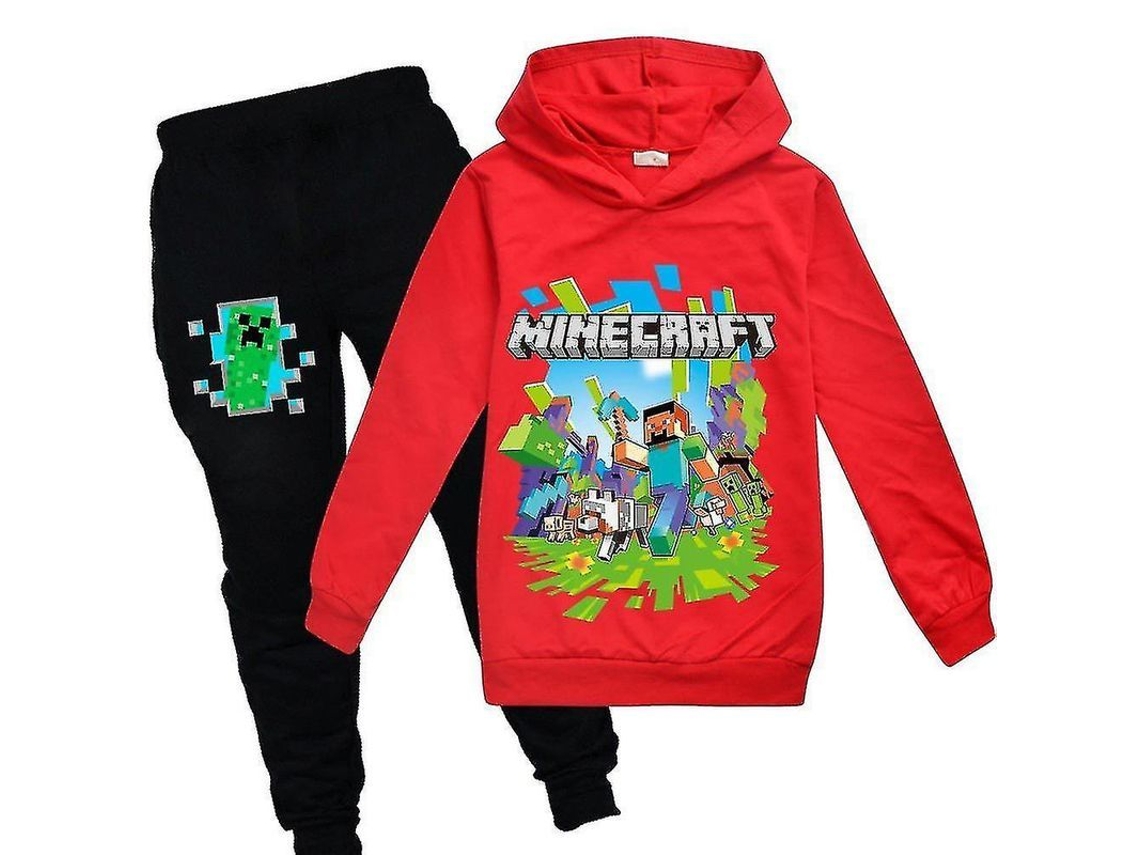 Traje Esportivo com Capuz para Crianças Minecraft, Unissex, 130 170cm, 7 16 Anos, Vermelho