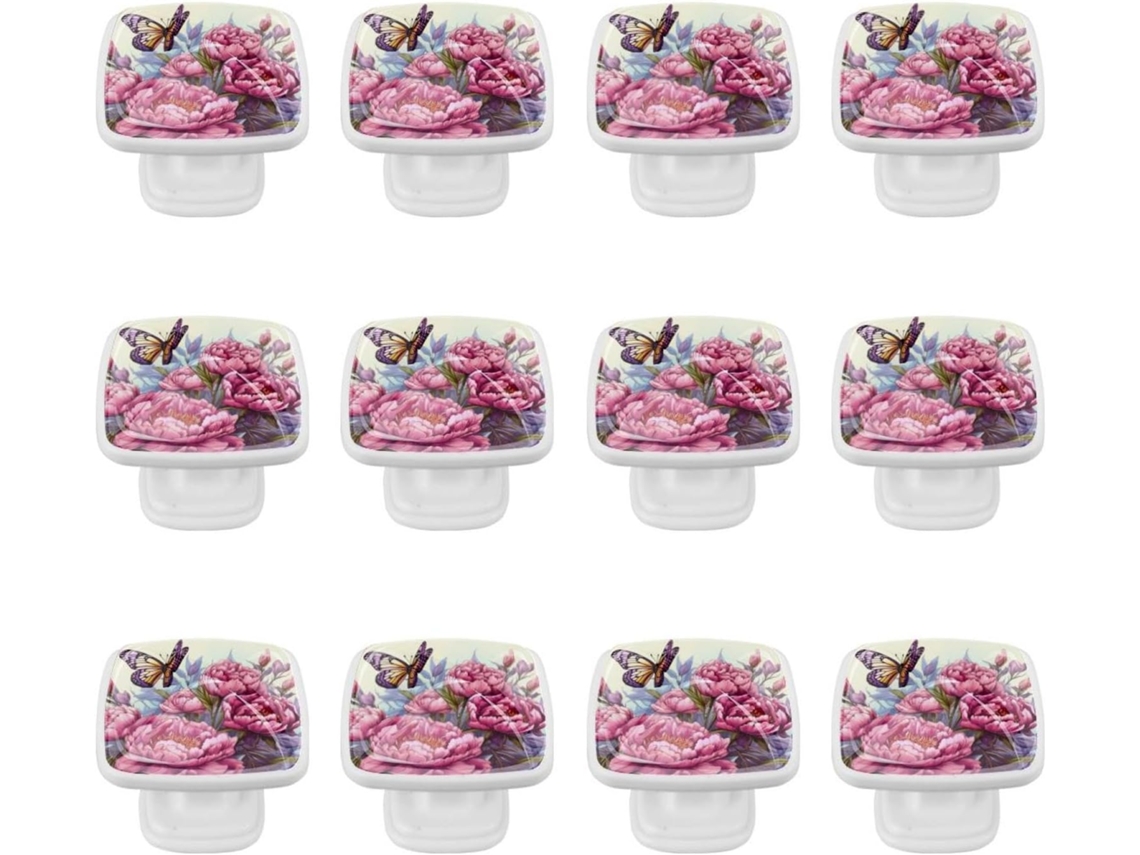 Puxadores Quadrados Para Gavetas De Cômoda, Puxadores Para Armários De Cozinha, 12 Peças, Borboletas E Flores, Puxadores
