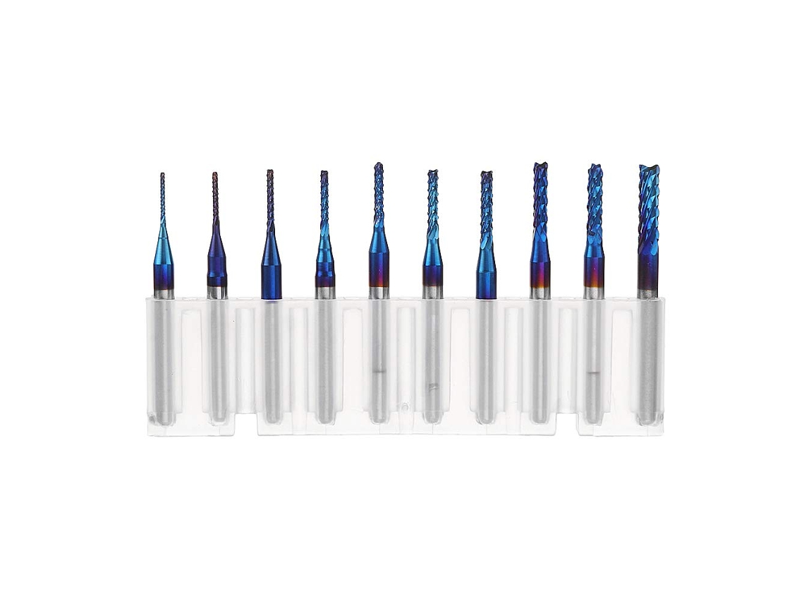 Conjunto de 10 Fresas de Gravação em PCB com Revestimento Naco Azul, 0,8-3,175 Mm