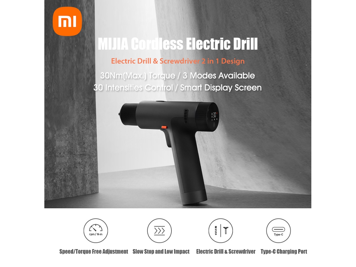 Kit Furadeira e Parafusadeira Sem Fio Xiaomi Mijia 2 em 1 3 Modos 30 Intensidades 32 Bits Bateria 2000mah