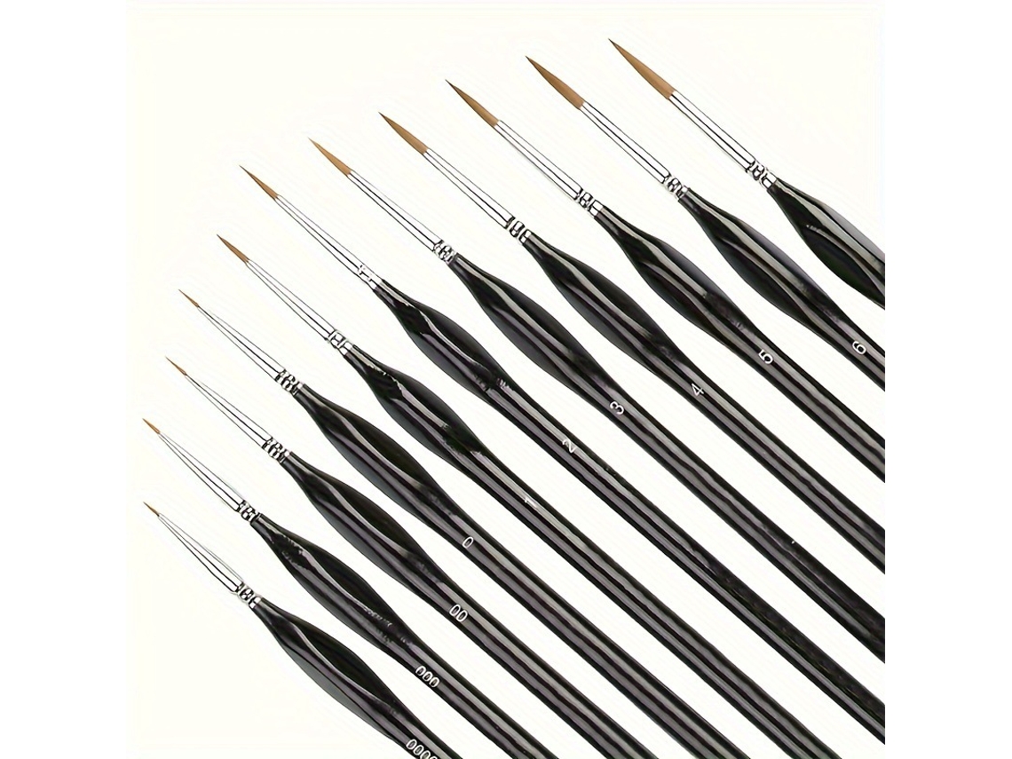 Conjunto de 11 Pincéis Profissionais de Precisão para Pintura Acrílica, Óleo, Aguarela e Nail Art. X001