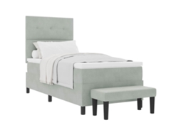 Cama De Solteiro | Camas Para Quarto | Cama Box Com Colchão Cinzento-claro 80 X 200 Cm Veludo