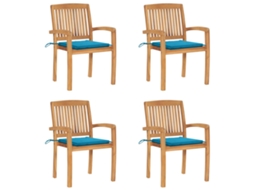 Vidaxl Cadeiras De Jardim Empiháveis C/ Almofadões 4 Pcs Teca Maciça