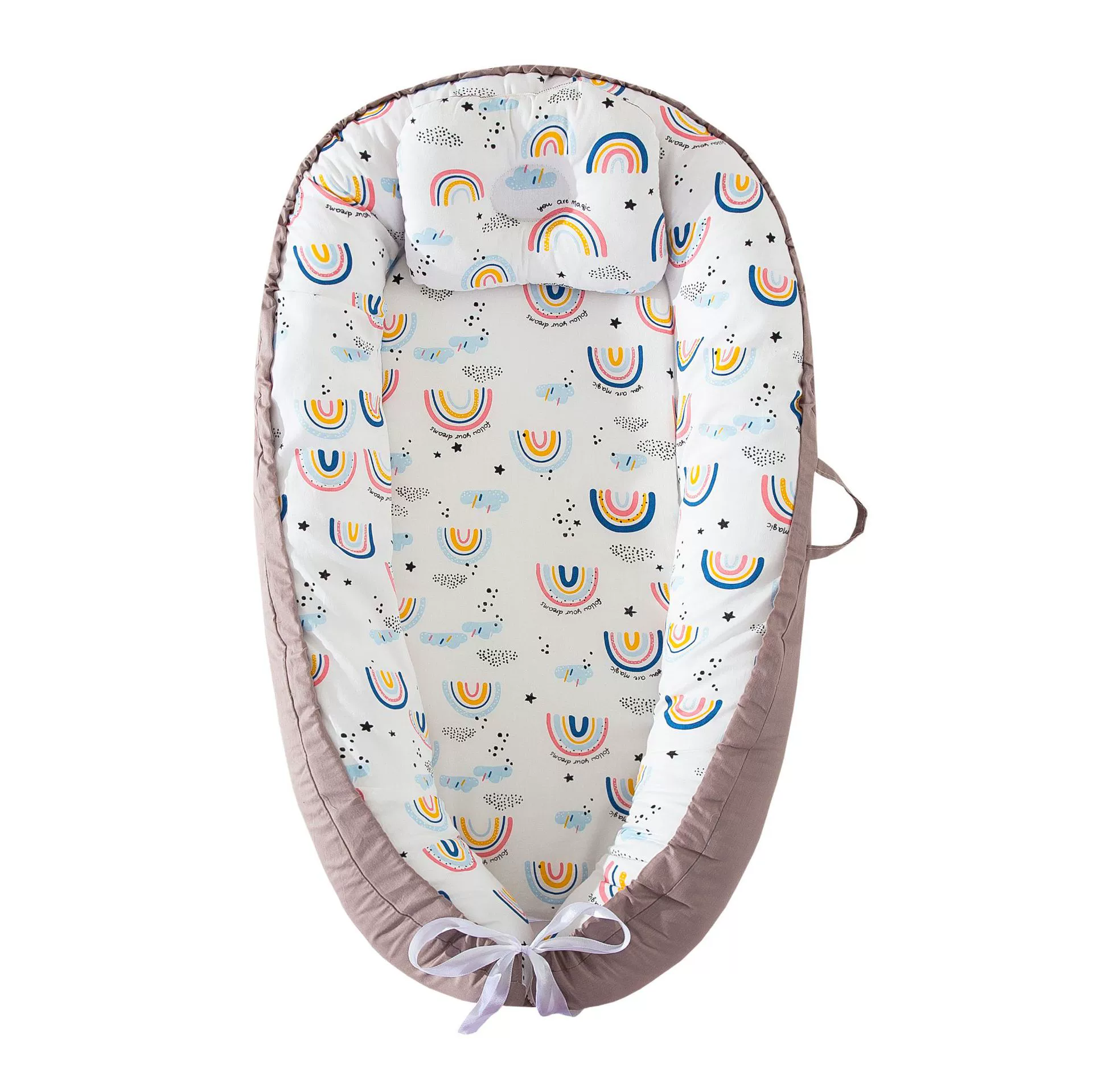 Ninho de Bebé EIFSON 0 24 Meses com Almofada Algodão Macio 85x55cm (castanho Arco íris)