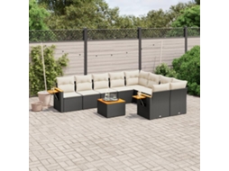 Vidaxl 10 Pcs Conjunto Sofás De Jardim C/ Almofadões Vime Pe Preto