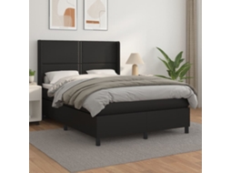 Vidaxl Cama Com Molas/colchão 140x190 Cm Couro Artificial Preto
