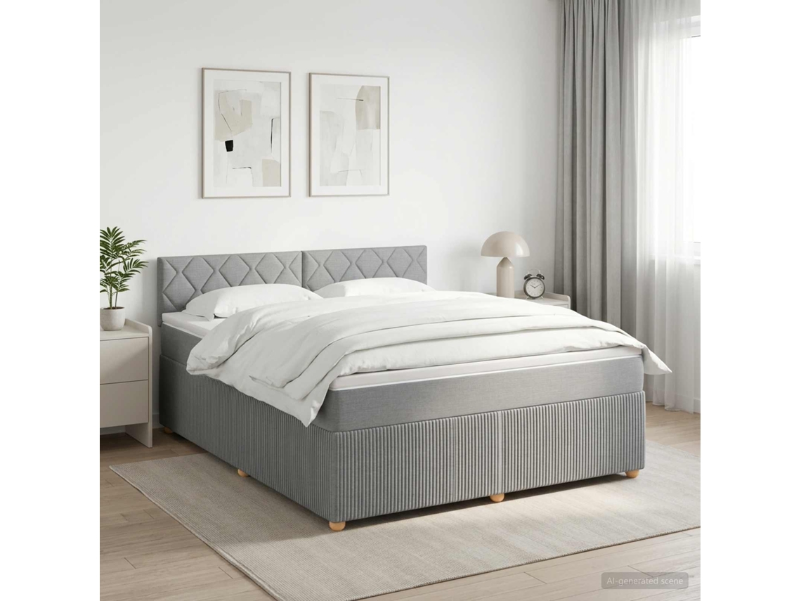 Vidaxl Cama Box Spring Com Colchão Cinzento-claro 180 X 200 Cm Tecido