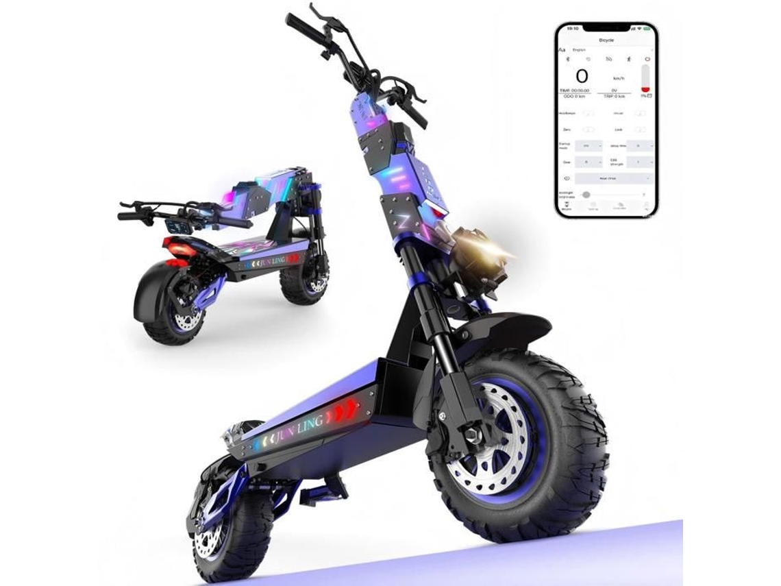 Trottinette Elétrica JUNLING Jl80, 60v 30ah, Motor Duplo 6000w, 60 65 Km/h, Autonomia 60 85 Km, Pneus Todo terreno 12'', Dobrável
