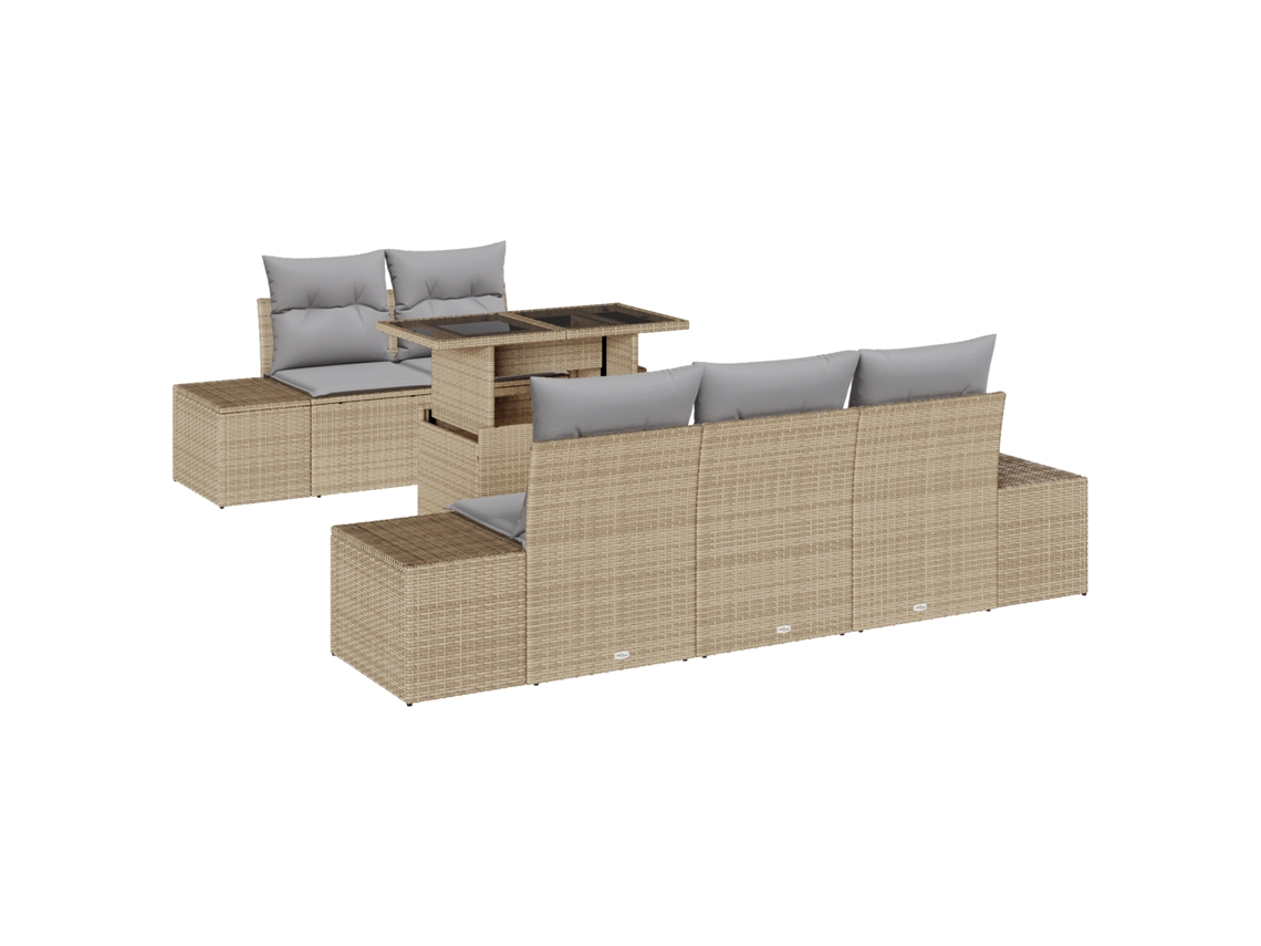 Conjunto 6 Móveis Para Exterior Vidaxl Bege Vime Pe (100 X 55 X 73 Cm)