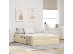 Vidaxl Cama Com Arrumação E Colchão Creme 140 X 190 Cm Poliéster