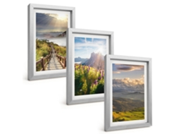 Quadros Decorativos Para Paredepaisagem De Montanha Com Flores Moldura Prateada Quadros Para O Escritório Espelharte (3 Peças 20x30 Cm)