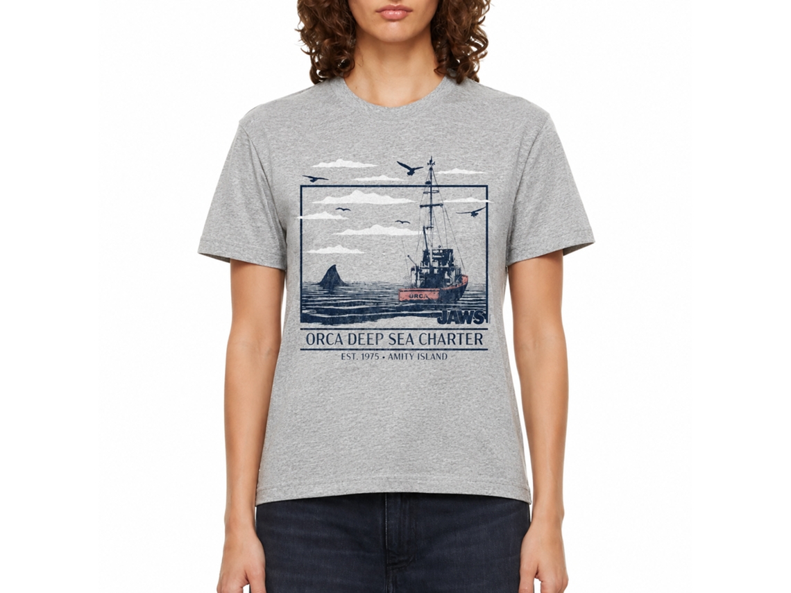 Rockinstone Jaws Movie Orca Deep Sea Boat Gray Adult T-shirt Size:m