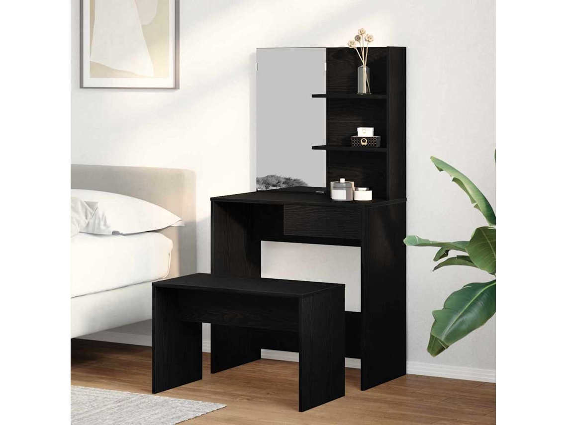 Vidaxl Conjunto De Mesa De Vestir 2 Unid. Carvalho Preto