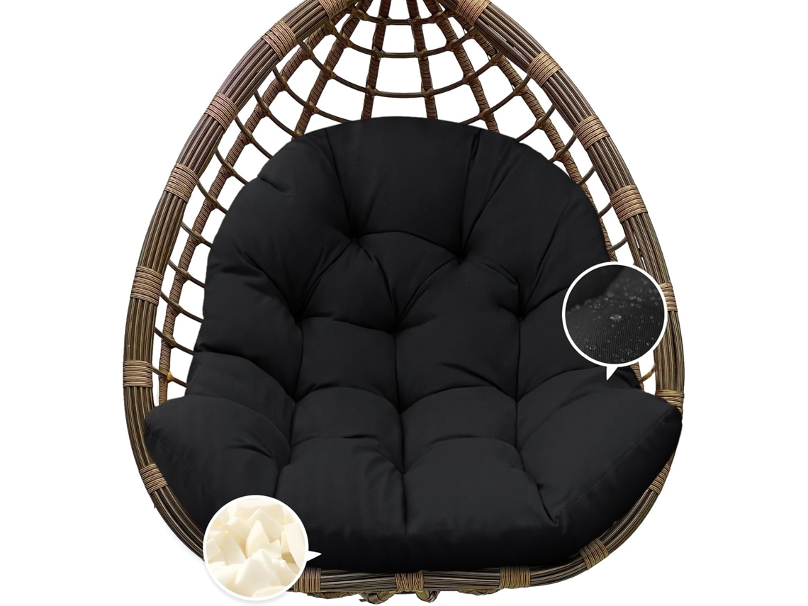 Elysve Almofada Impermeável Para Cadeira De Exterior Em Forma De Ovo Dimensões: 47x33x7 Polegadas Preto