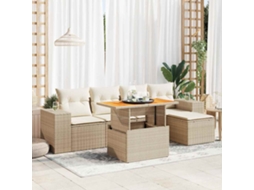 Vidaxl 6 Pcs Conjunto De Sofás P/ Jardim Com Almofadões Vime Pe Bege