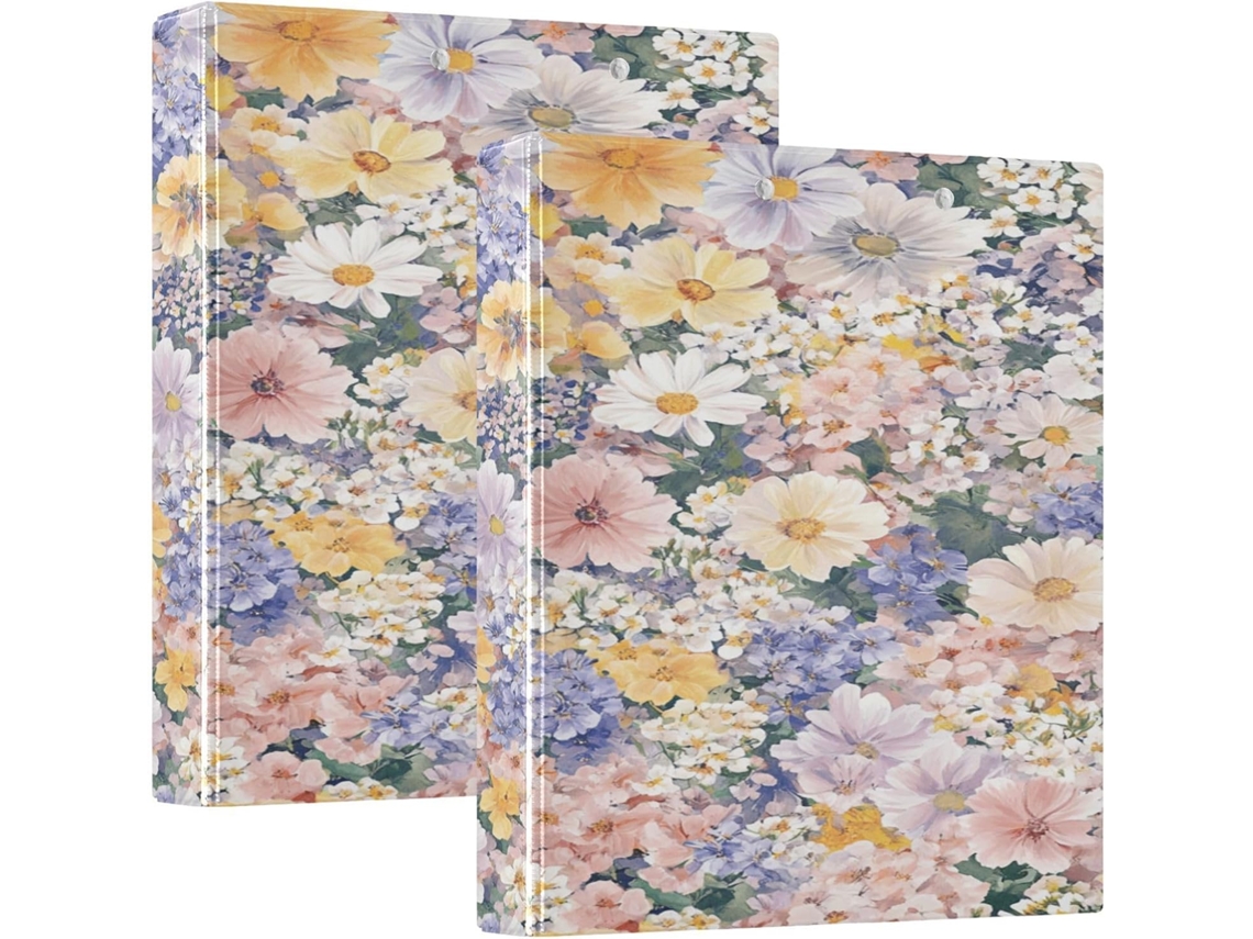 Pasta Com Capa Dura, Estampa De Margaridas Coloridas E Belíssimas 3, 8cm 1, 5 Polegadas, Argolas Com Bolsos Internos