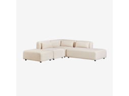 Sklum Sofá Modular De Canto Em 3 Peças Com Chaise Longue Direita E Puff Fogler Poliéster                       Bombazina Crema Linho