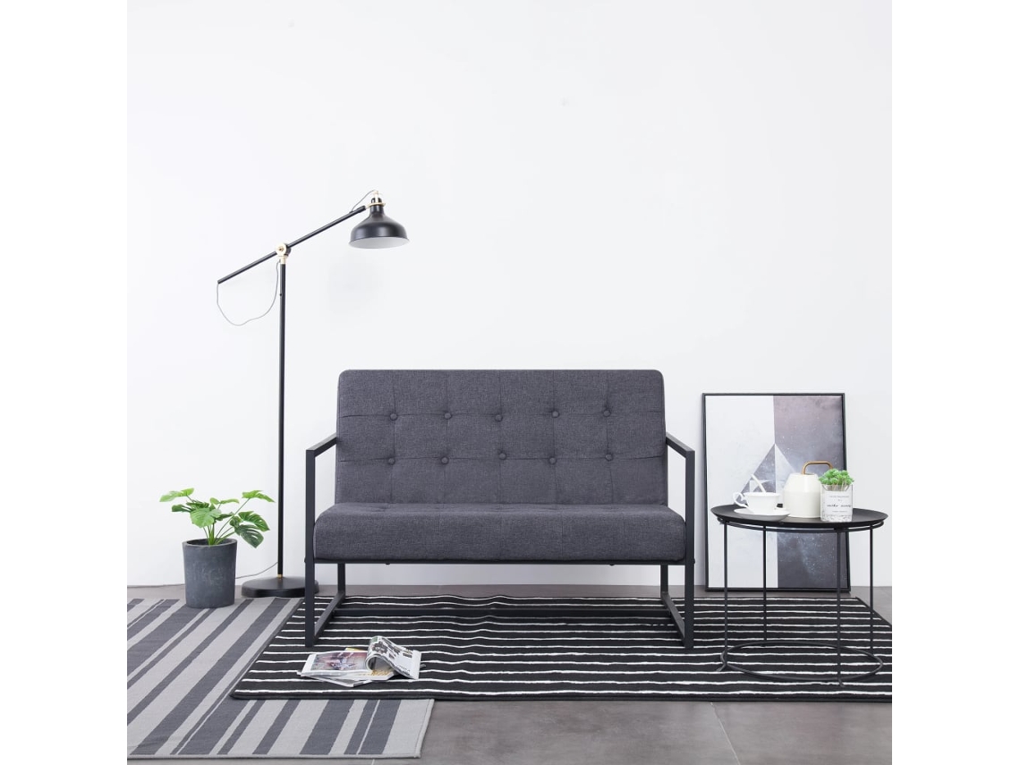 Vidaxl Sofá De 2 Lugares C/ Apoio Braços Aço + Tecido Cinzento-escuro