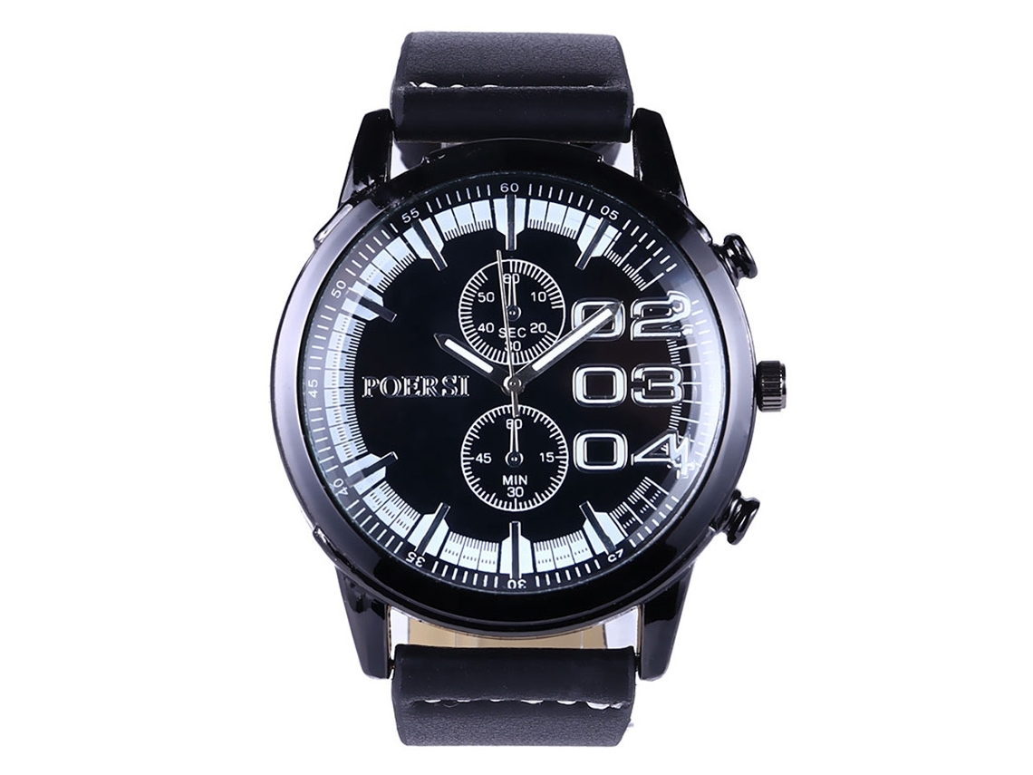 Relógio de pulso analógico de quartzo masculino Zhoulianfa com pulseira de couro PU (preto)