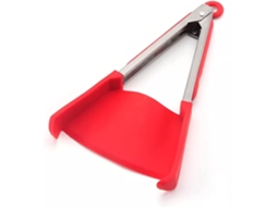 2 Em 1 Pinça Espátula Churrasco Aço Inoxidável Silicone Antiaderente Resistente Calor 30cm Vermelho