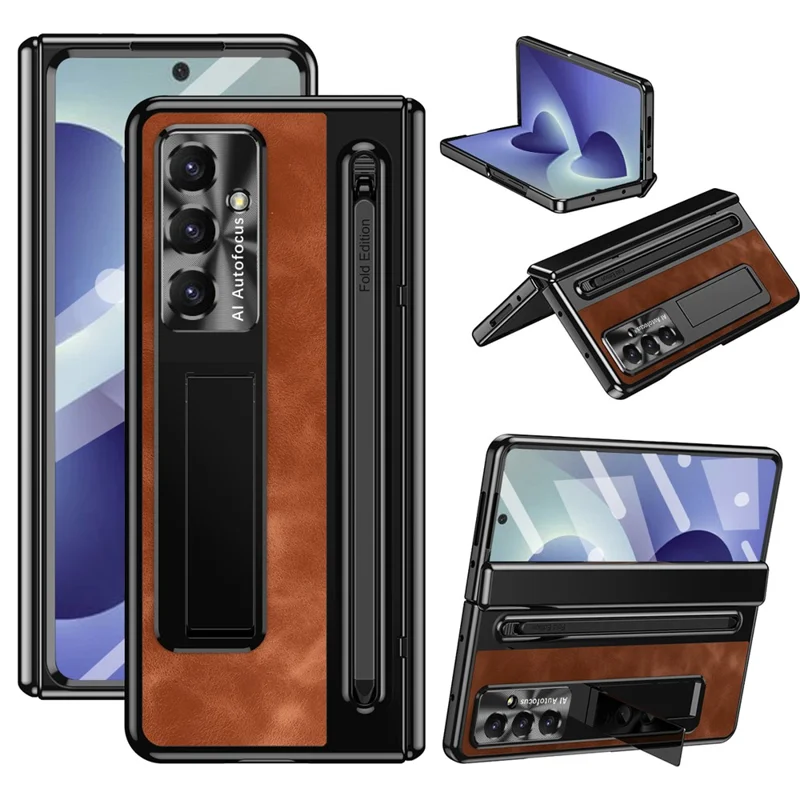 Capa EIFSON Para Samsung Galaxy Z Fold8 Ultra, Em Couro Com Película - Compatível - Marrom