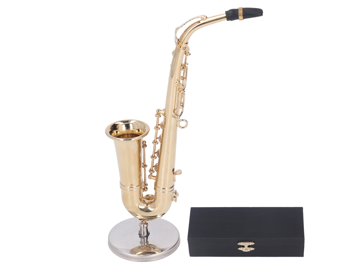 Mali modelo de Saxofone em Miniatura de Latão com Base para Decoração de Casa e Coleção