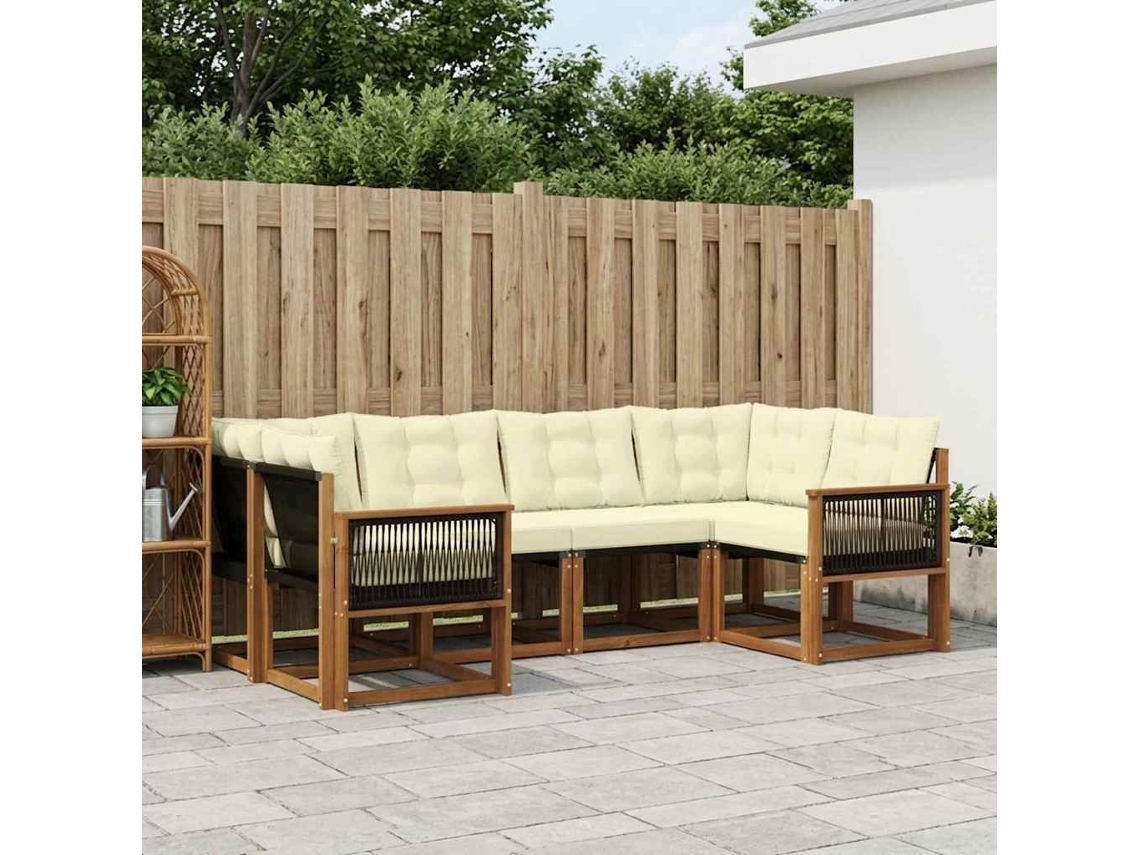 Vidaxl Conjunto De Sofás Para Exterior 6 Pcs Natural E Creme